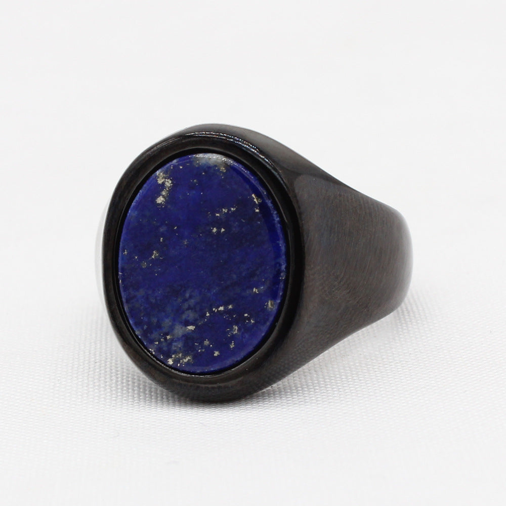 Planderful Titanium Steel Ring Durable Unisex Simple Oval Stone Protection Statement Everyday Genie Collection