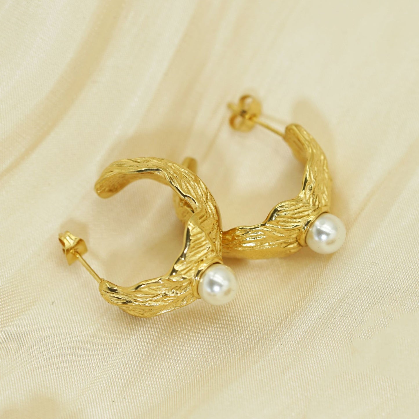 Gold Plated Stainless Steel Earrings Irregular Textured French Style Statement Jewelry By Planderful For Modern Women
