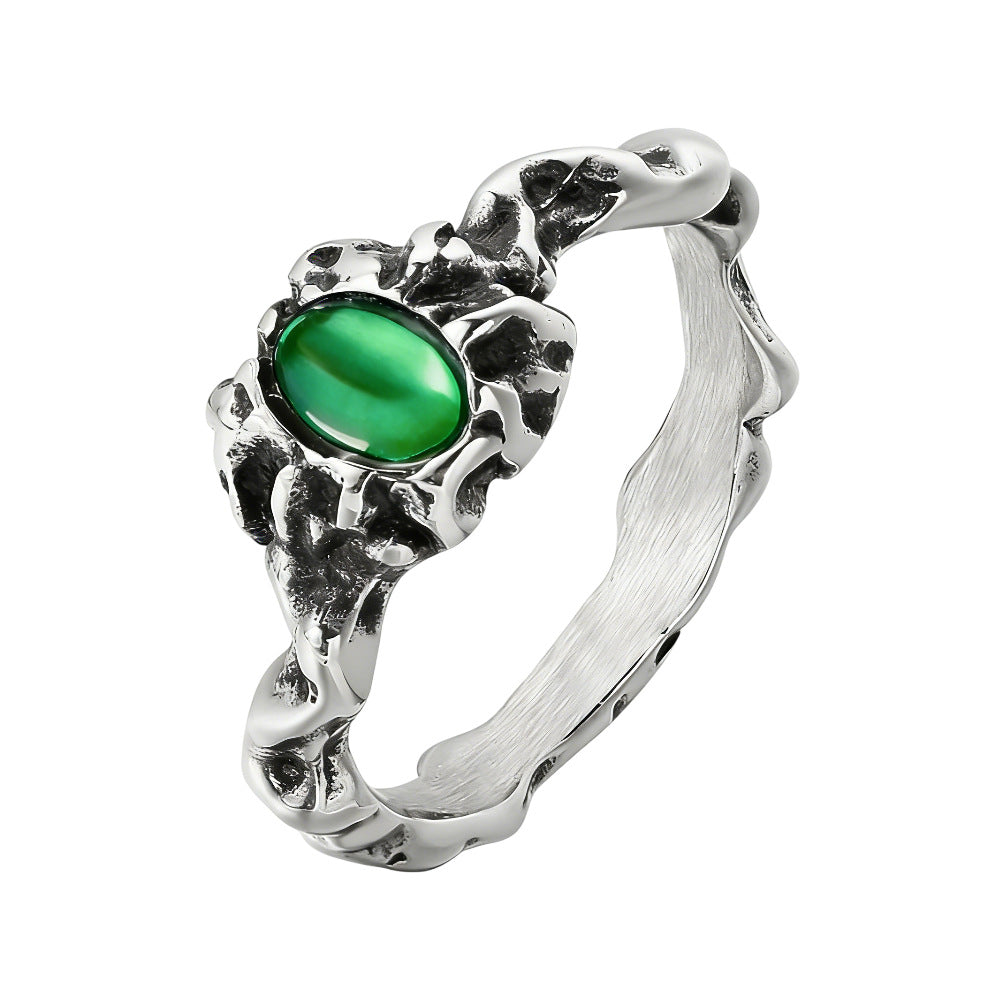 Planderful Titanium Steel Ring Unisex Branch Stone Original Design Retro Style For Men And Women Protective Jewelry