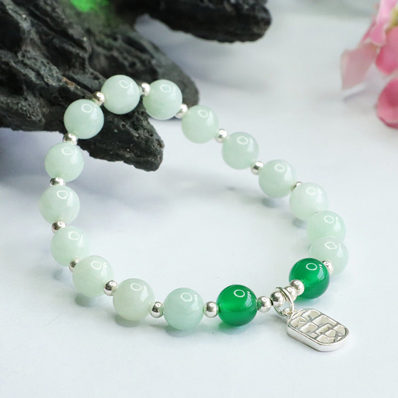 Jadeite Round Bead & Peace Plaque Bracelet