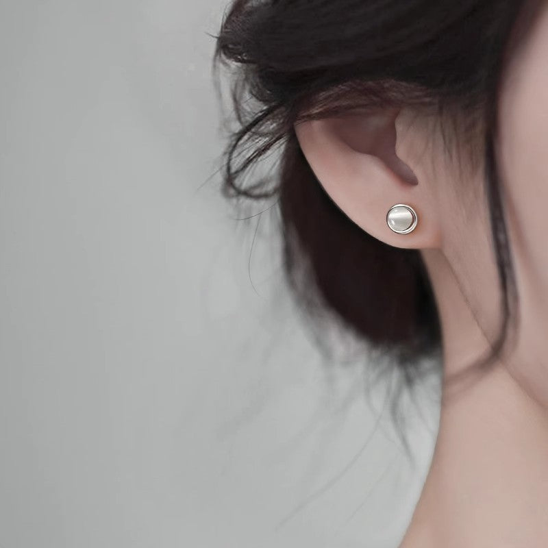 925 Sterling Silver Opal Stud Earrings Light Luxury Style