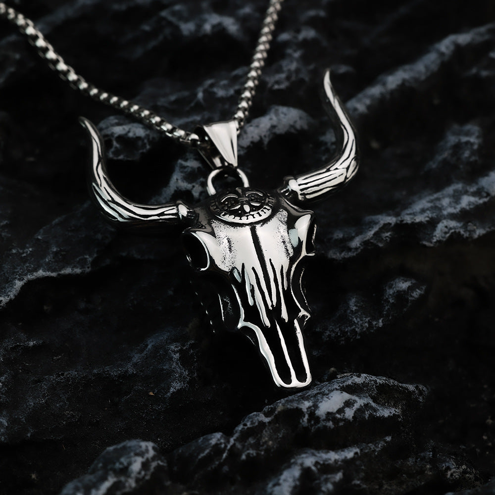 Retro Stainless Steel Men's Pendant Large Bull Head Necklace