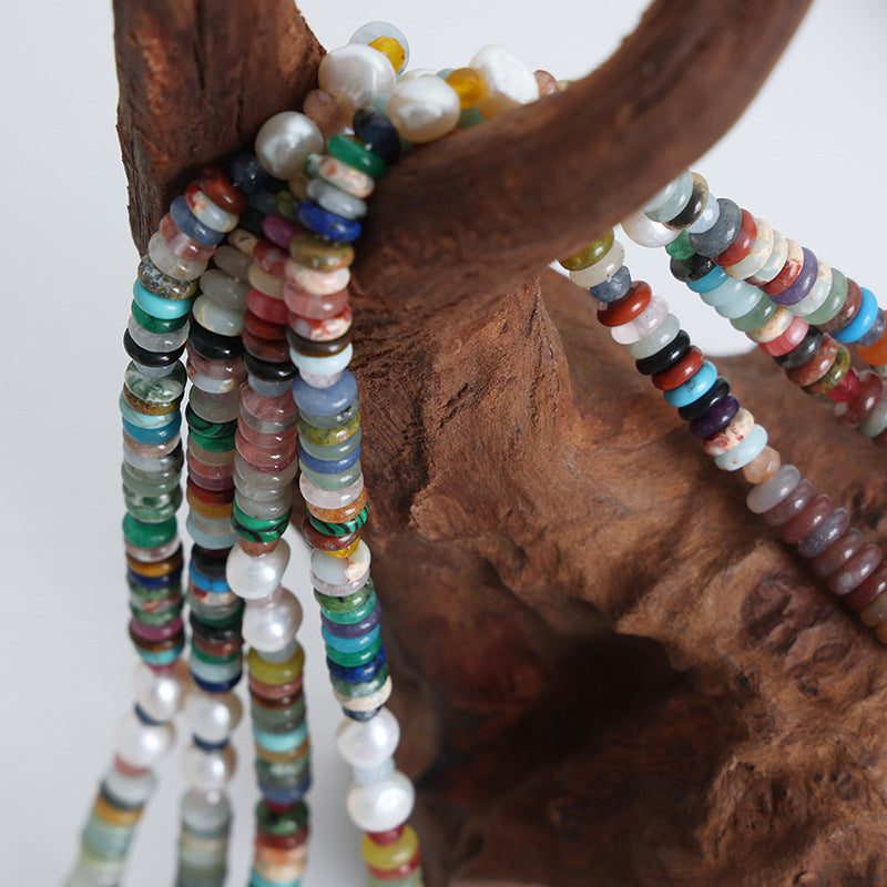 Baroque Freshwater Pearl Ethnic Style Handmade Necklace with Colorful Natural Stones for Women