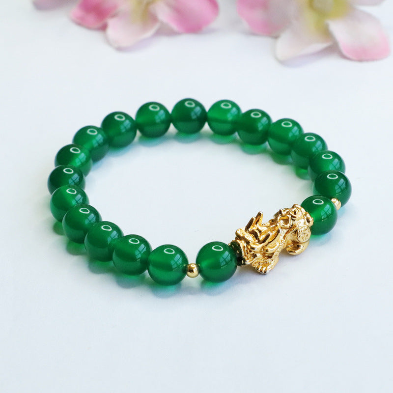 Fortune's Favor Sterling Silver Chalcedony Pixiu Bracelet Accessory