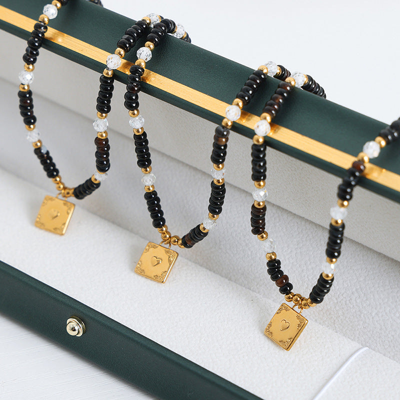 Handmade Black Agate and Tiger Eye Stone Pendant Necklace for Women