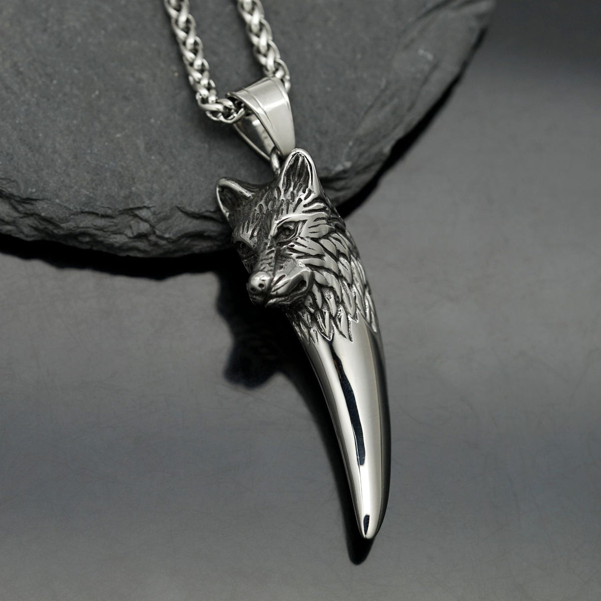 Steel Necklace – Statement Men's Wolf Head Pendant Planderful Everyday Genie Collection