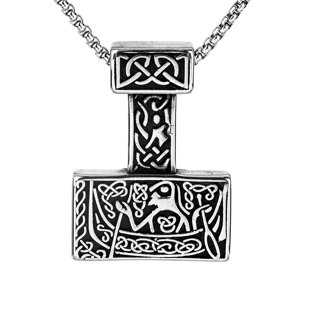 European and American Jewelry Wholesale Titanium Steel Men's Pendant Necklace Retro Viking Hammer