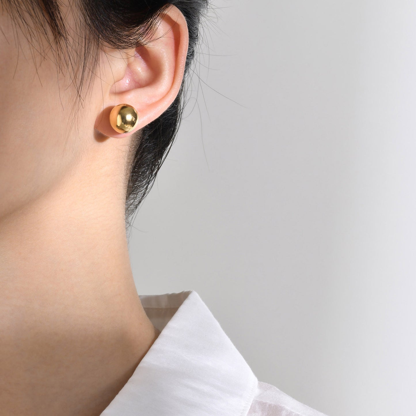 Stainless Steel Round Bead Smooth Stud Earrings Gold Set