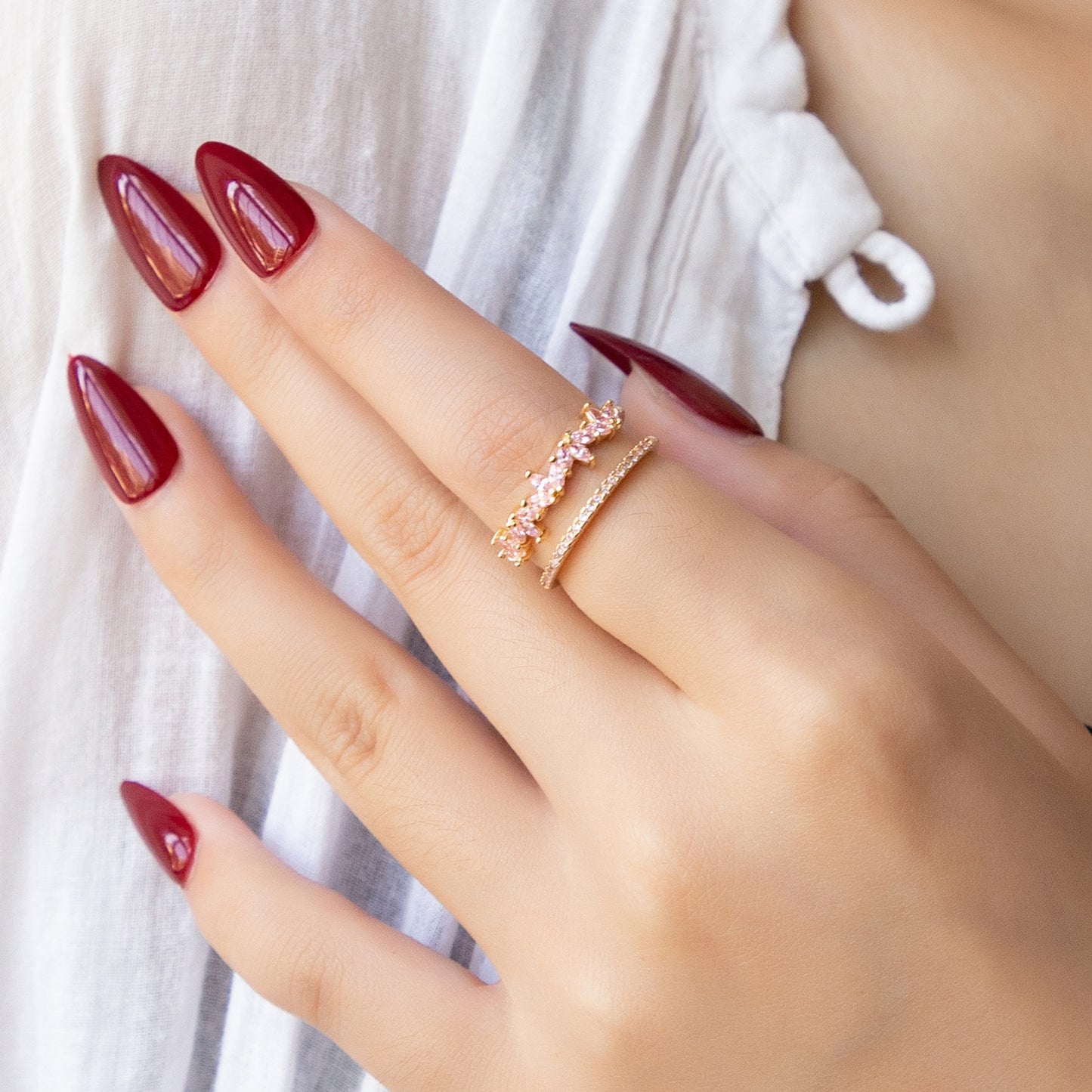 Pink Zirconia Open Ring - Elegant Handcrafted Statement Jewelry for Instagram-Worthy Style