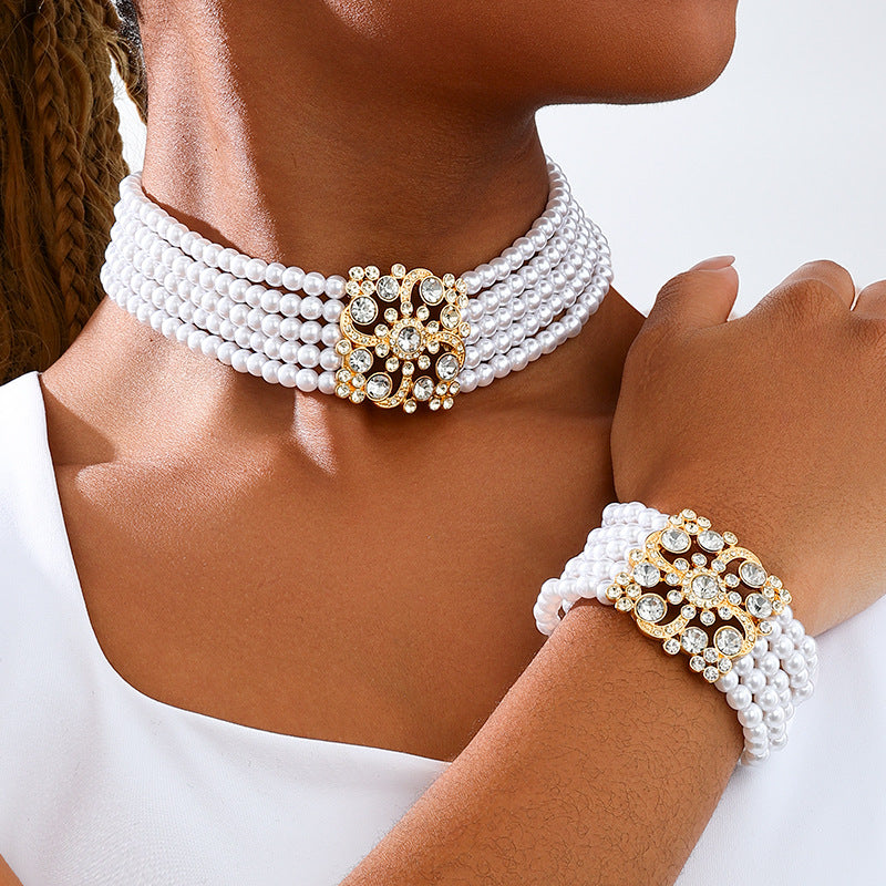 Planderful Vienna Verve Jewelry Set – Elegant Metal Stacked Imitation Pearl Design