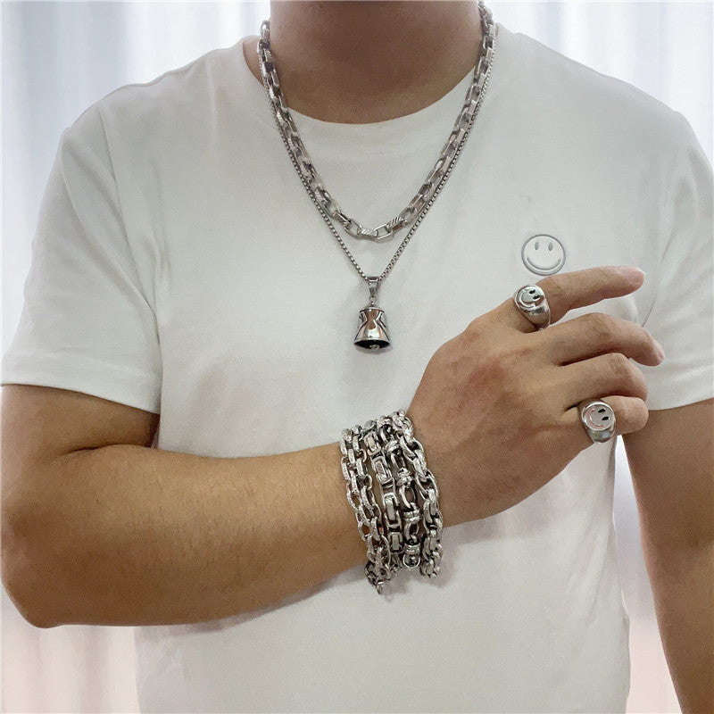 Trendy Stainless Steel Bell Pendant Necklace for Men and Women with Letter S Design