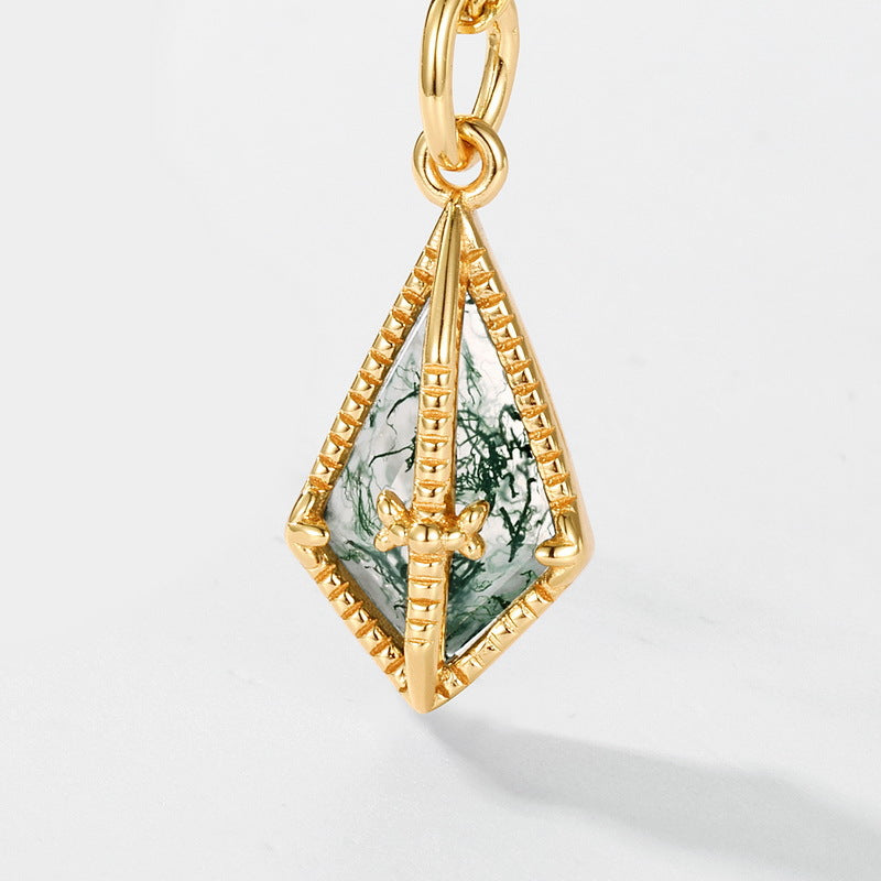 Planderful Everyday Genie Necklace – Elegant Green Moss S925 Silver Inlaid Agate Chain