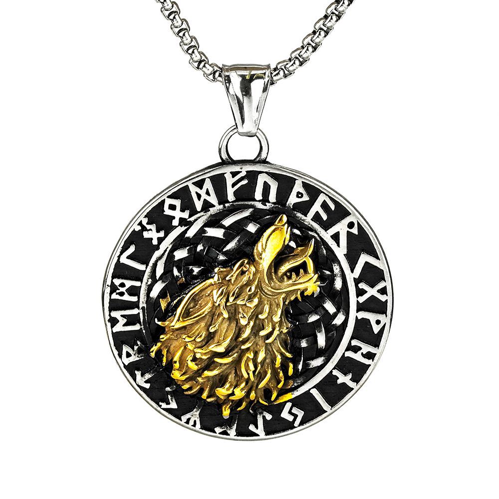 Nordic Vintage Men's Pendant Stainless Steel Celtic Wolf Necklace