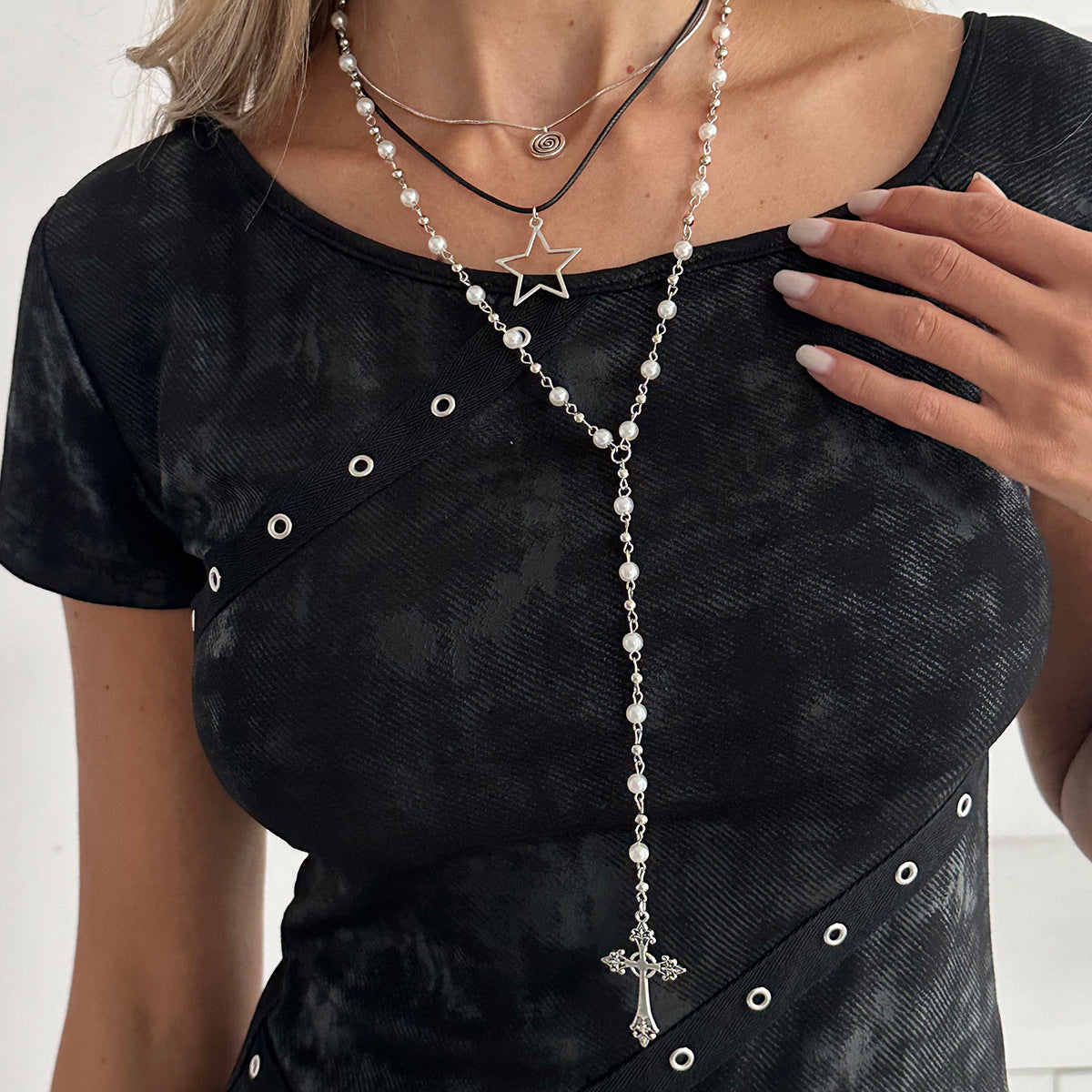 Pearl-Style Star Long Fringe Necklace Set