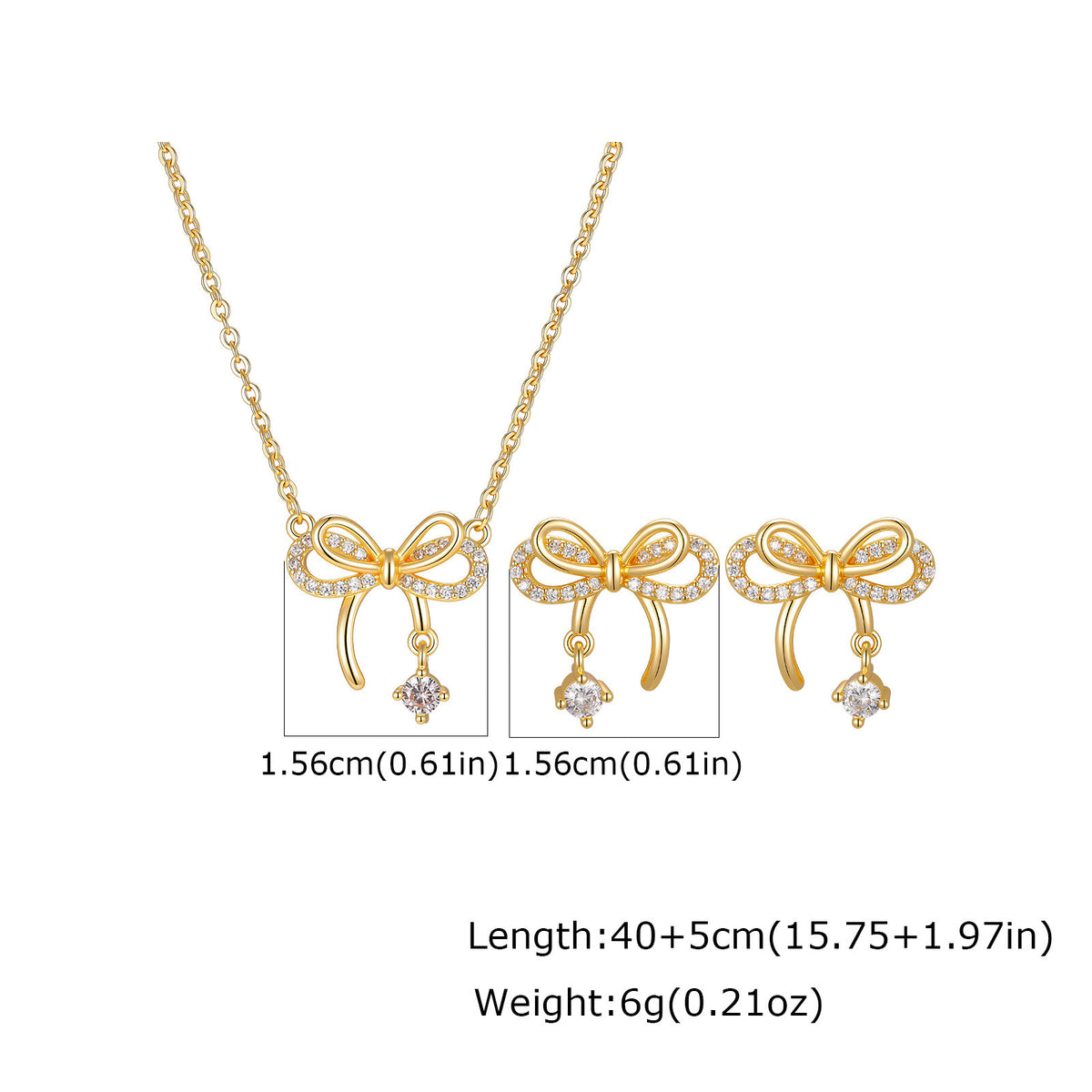 Necklace Women's Zircon Butterfly Stud Earrings Necklace Two-Piece Set – Copper Gift Set