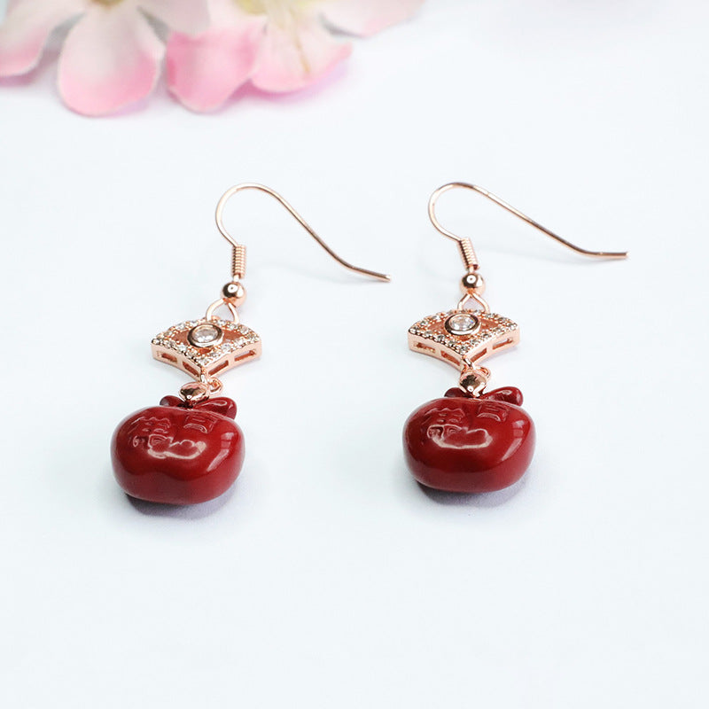 Red Apple Cinnabar Stones Fan Earrings