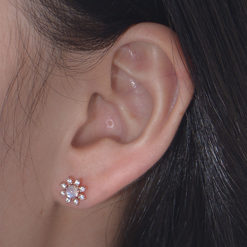 Sunflower Natural Moonstone Stud Earrings