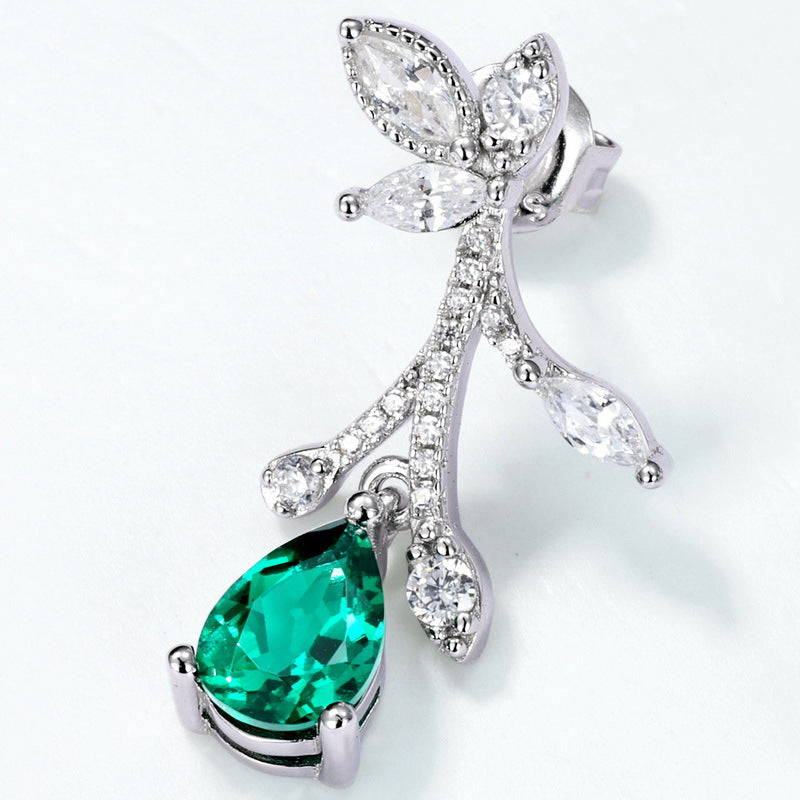 S925 Sterling Silver Lab-Grown Emerald Flower Stud Earrings