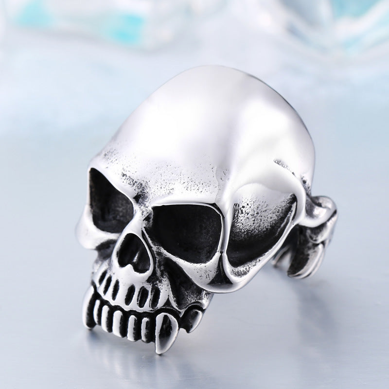 Titanium Steel Skull Ring for Men - Retro Dominant Design in Stainless Steel, Sizes 7-13