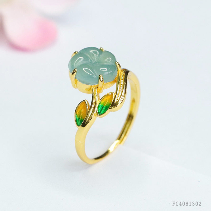 Blue Water Jadeite Four-Leaf Clover 9 mm Ring