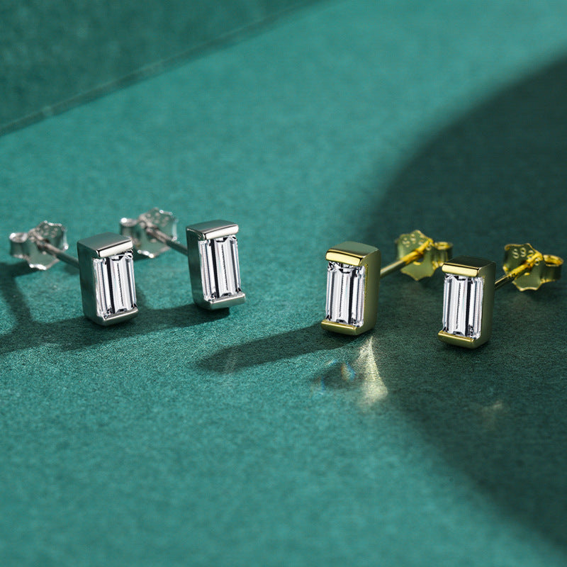Emerald Cut Zircon Earrings in Sterling Silver for Women