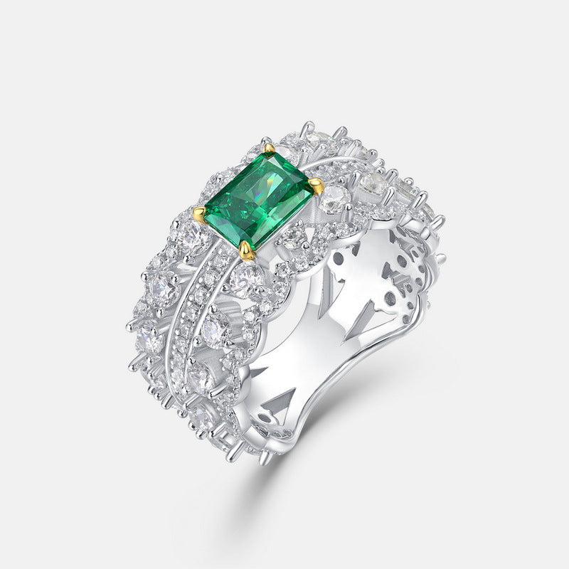 S925 Sterling Silver High-Carbon Stone Double-Row Ring
