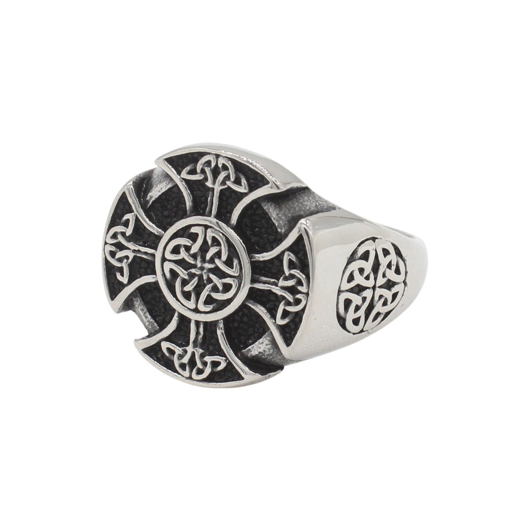 Planderful Titanium Steel Ring With Cross Viking Design Unisex Protection For Men