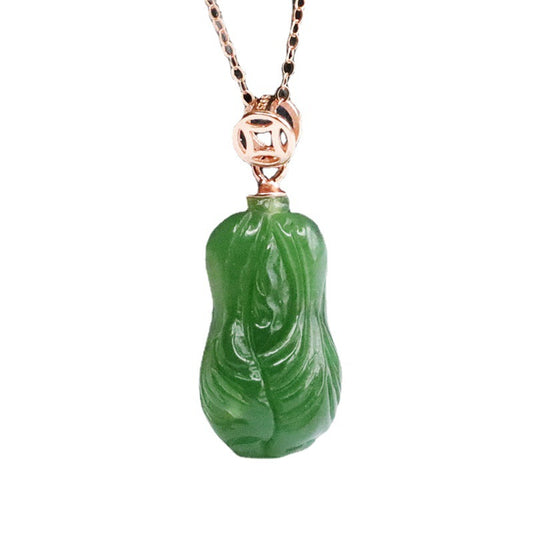 Fortune's Favor Sterling Silver Jade Pendant Necklace with Jasper Cabbage Copper Cash