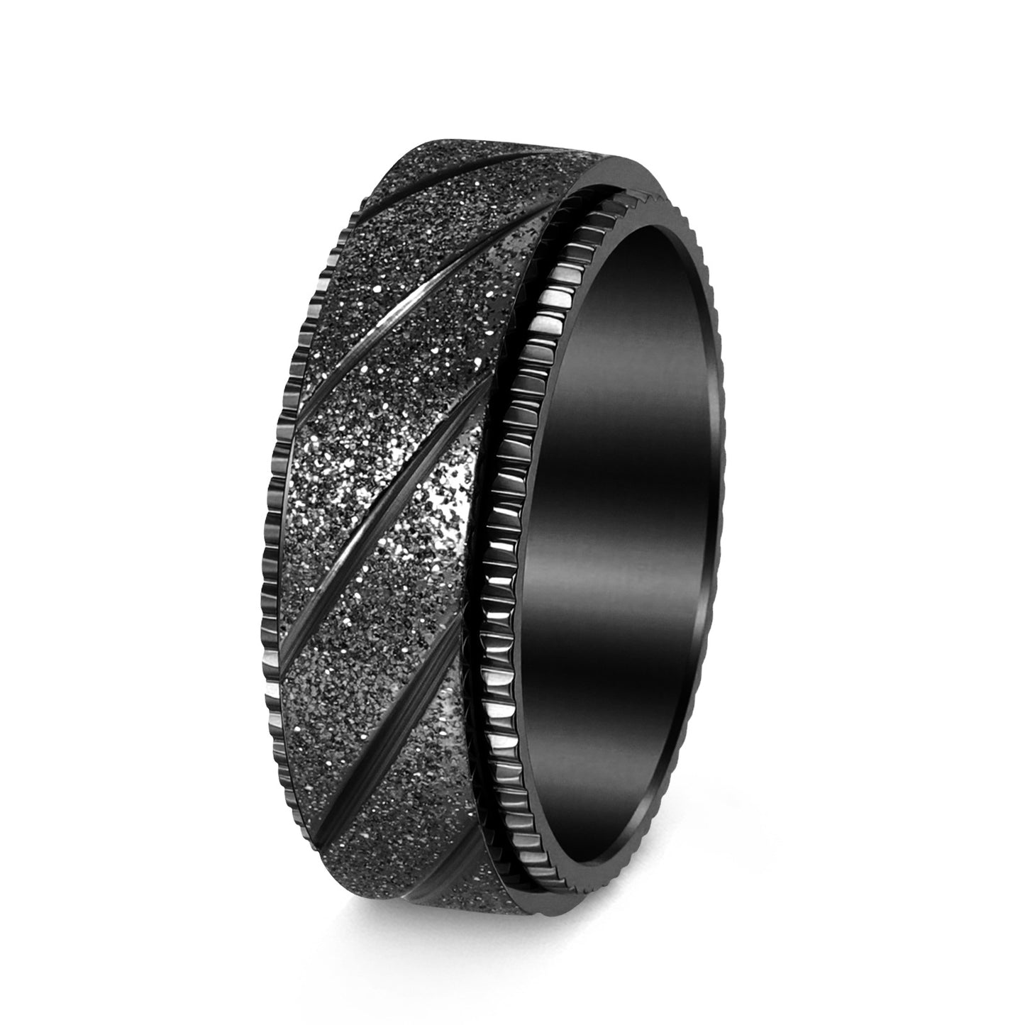 Planderful Titanium Steel Ring Unisex Rotatable Oblique Stripe Matte Finish Everyday Genie Statement