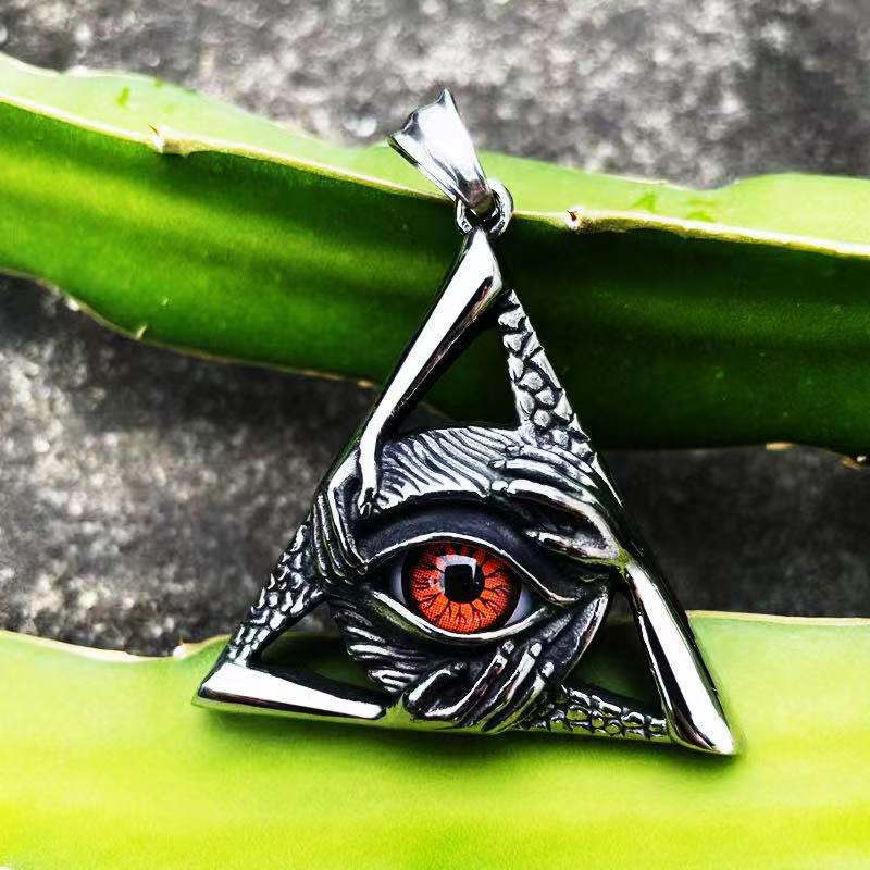 Punk-Inspired Stainless Steel Devil's Eye Evil Hand Pendant for Men – Bold Titanium Steel Jewelry