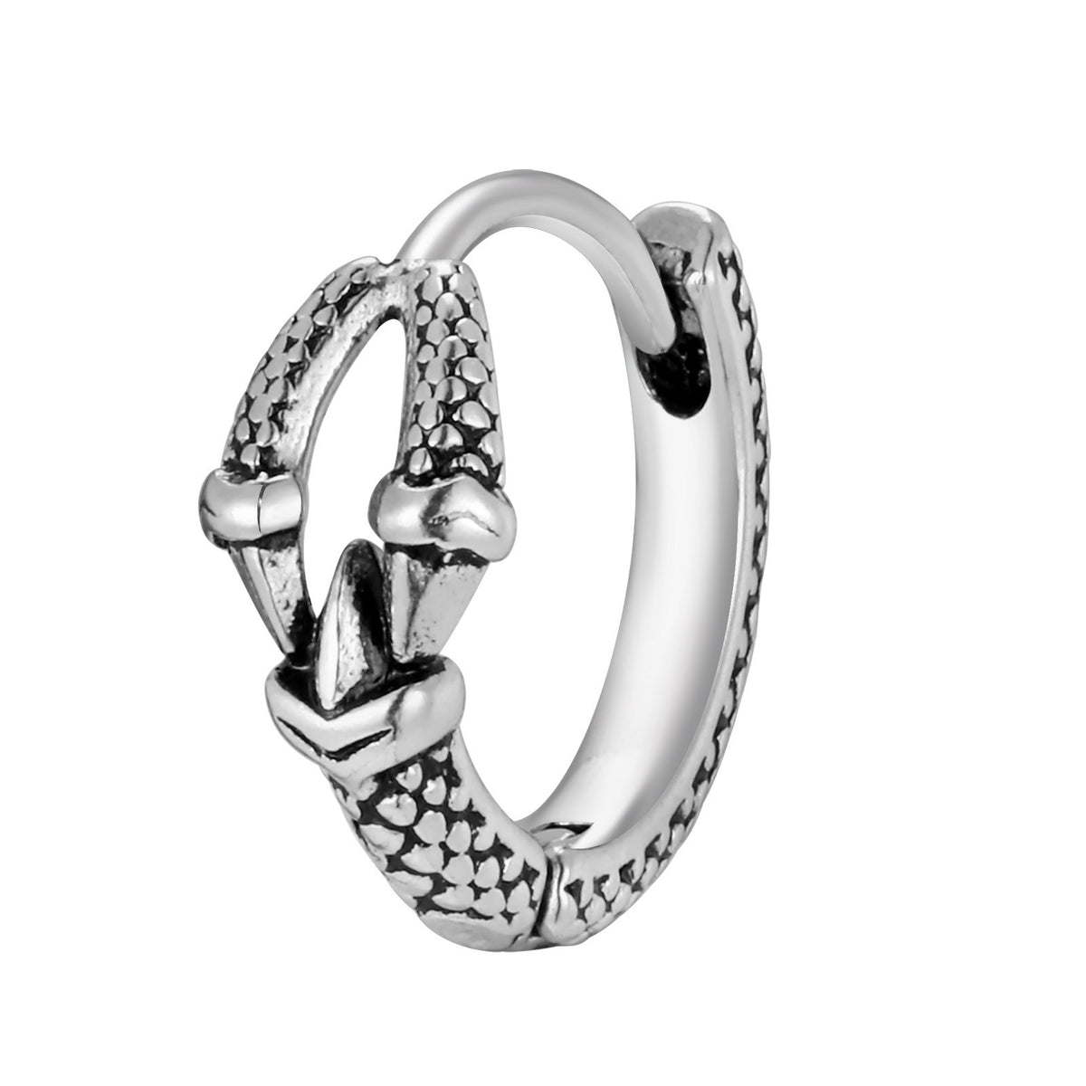 Silver Snake-Wrap Stainless Steel Huggie Hoop Earrings