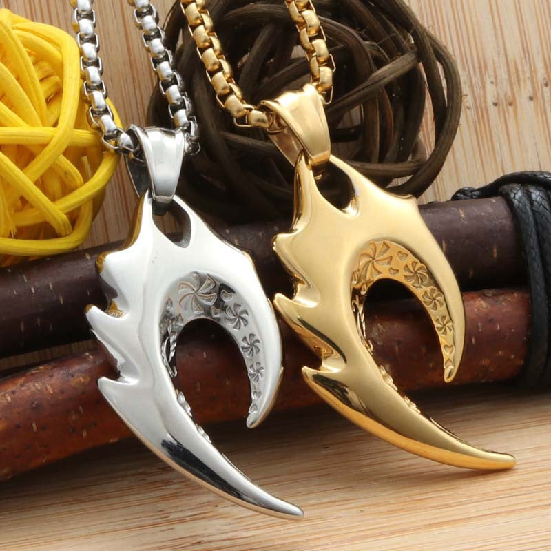 Titanium Steel Bold Wolf Tooth Flame Pendant for Men