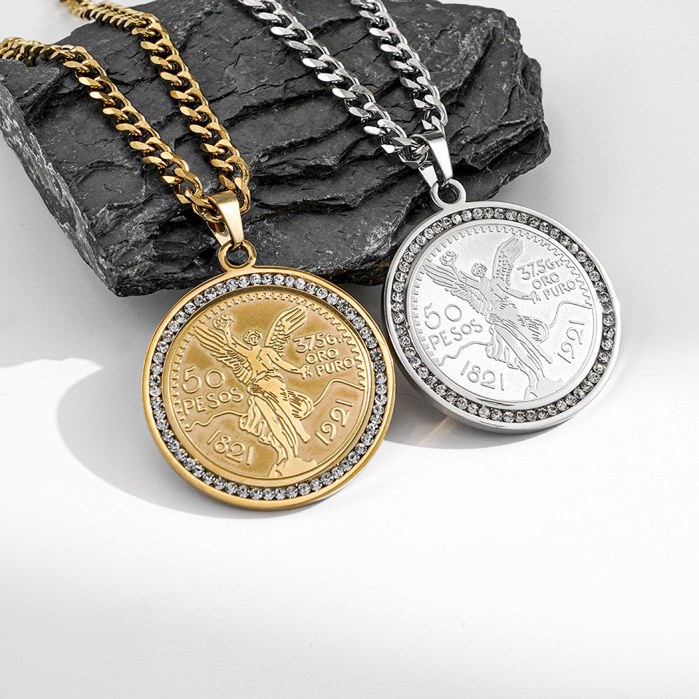 Planderful Muse Coin Pendant Necklace Unisex Durable Steel