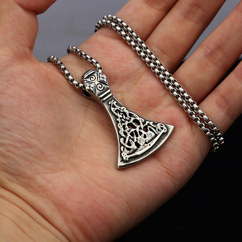 Retro Stainless Steel Axe Pattern Pendant Necklace for Men