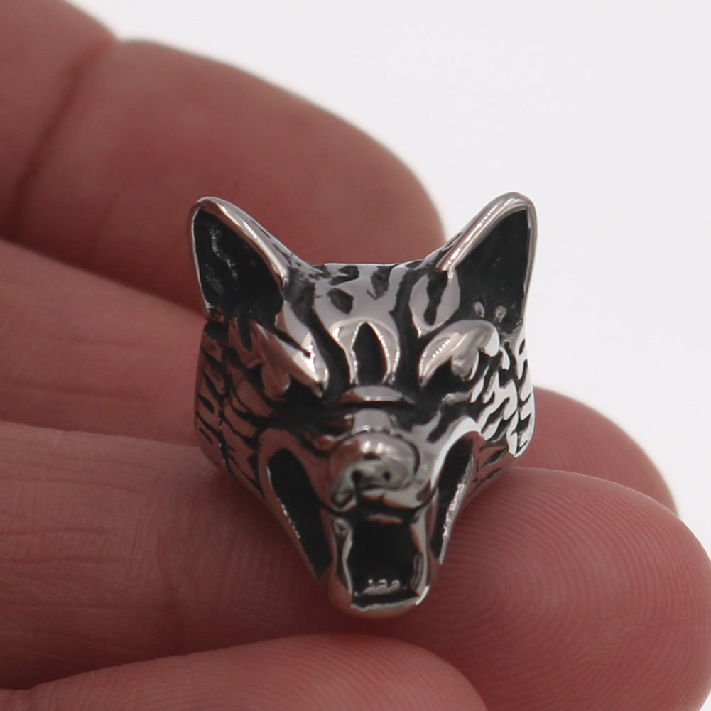 Nordic Wolf Head Stainless Steel Necklace - Men's Titanium Flower Chain