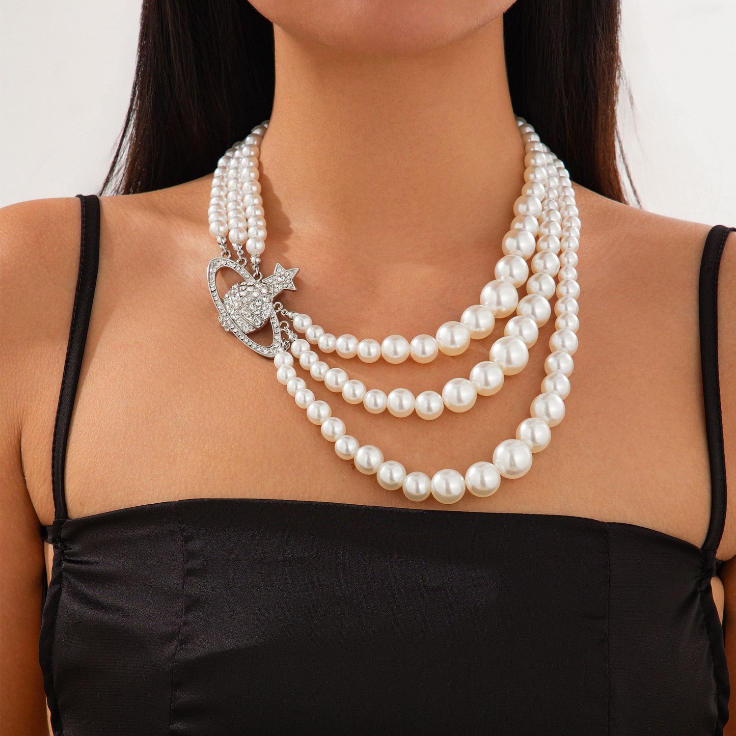 Pearl Planet & Star Fringe Layered Necklace