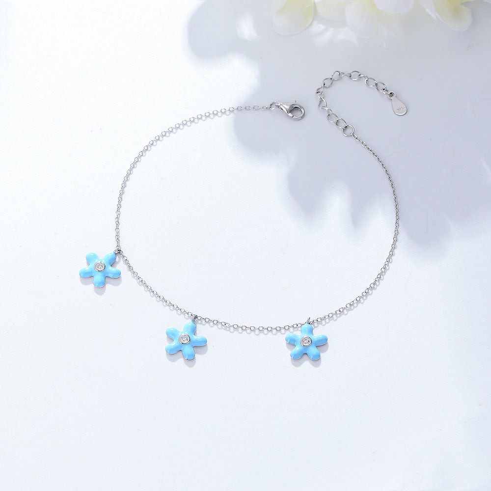Wish Creative Bohemian Sterling Silver Drip Oil Inlaid Zircon Starfish Anklet Girl Summer Bracelet