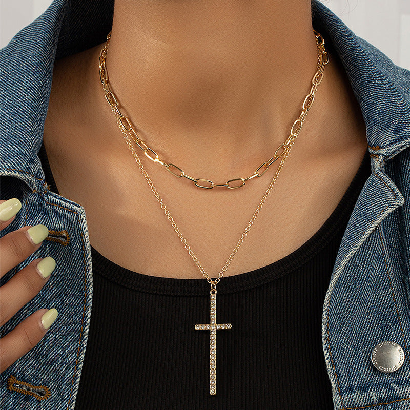 Cross Double Layered Stacked Collarbone Necklace - Vienna Verve by Planderful