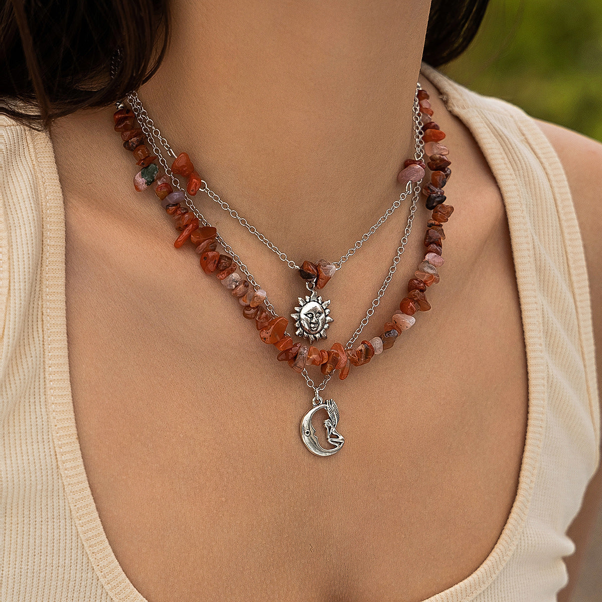 Ethnic Sun & Moon Statement Necklace