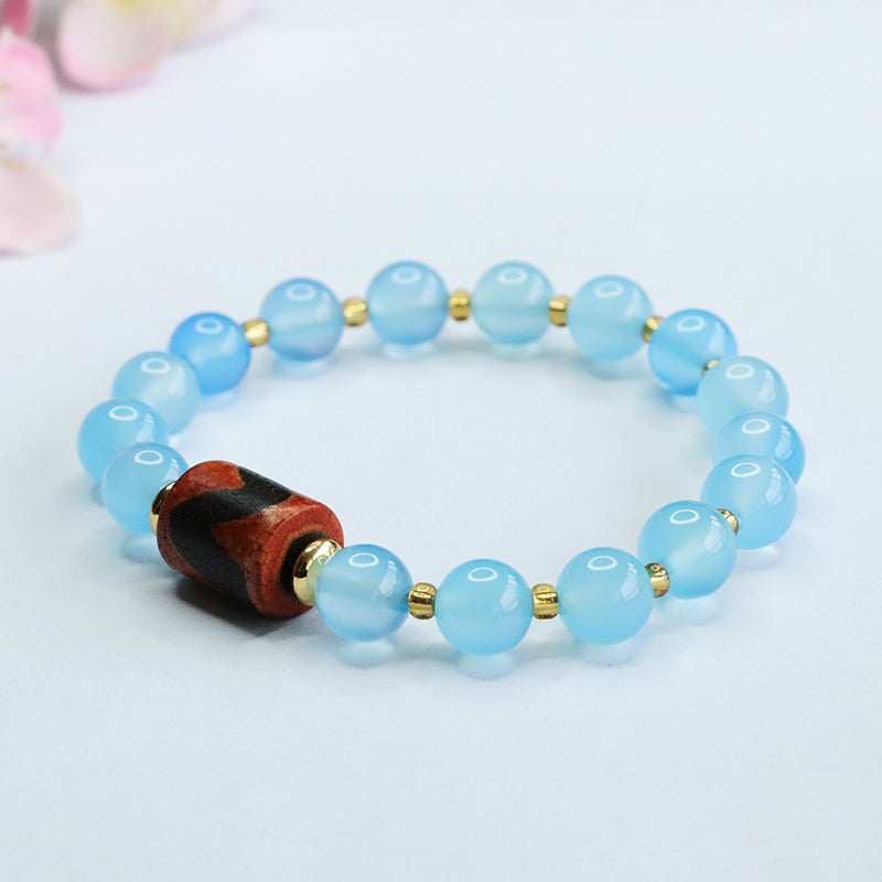Heavenly Blue Chalcedony Tiger Tooth Bracelet with Sterling Silver Bead