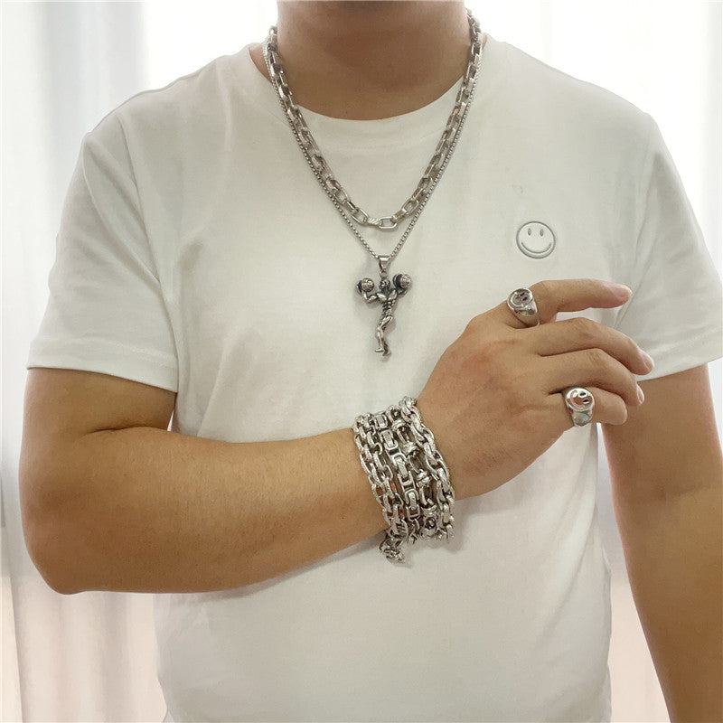 Trendy Men's Titanium Steel Dumbbell Pendant Necklace - Retro Fitness Jewelry