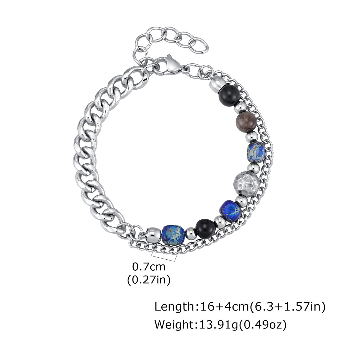 Natural Stone Stainless Steel Bracelet for Men