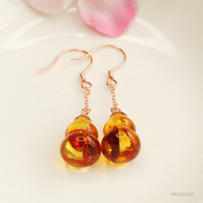 Amber Gourd 925 Silver Hook Earrings