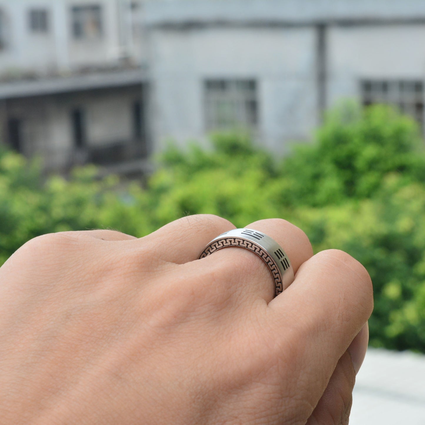 New Retro Titanium Steel Nine-Character Mantra Ring for Men