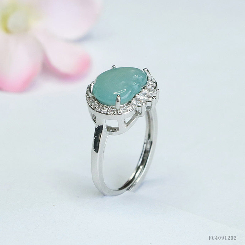 Blue Water Jadeite Ruyi Ring