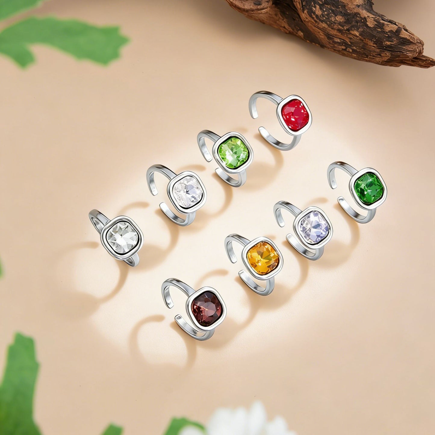 Planderful Stacked Gemstone Ring With Multi Color Square Zircon Opening Design For Trendsetting Women