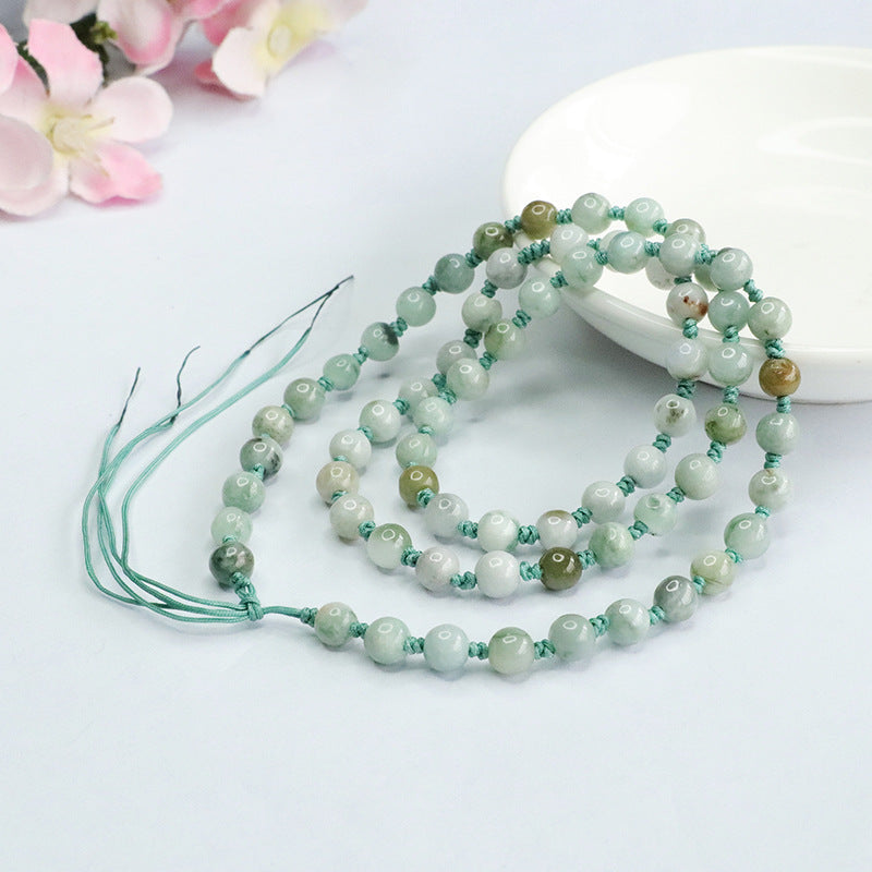 Natural Jade Necklace with Rope Beads Chain Sweater Chain