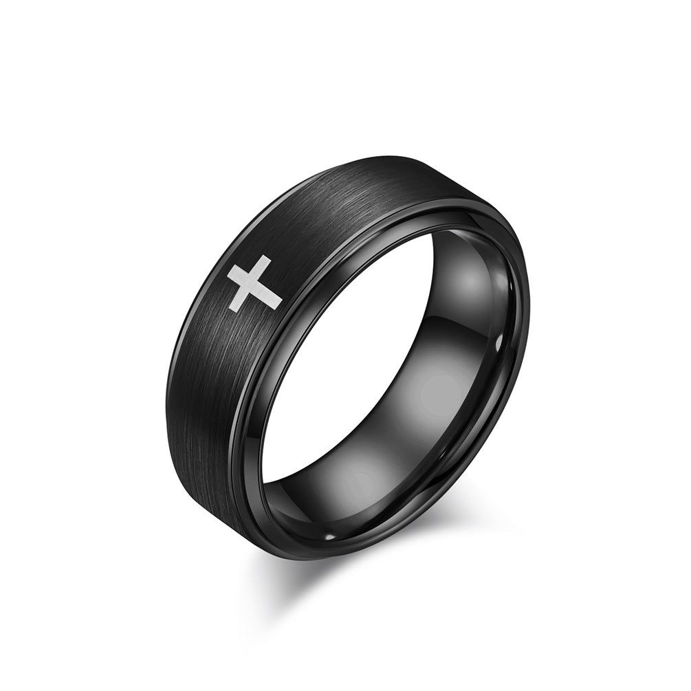 Fashionable Tungsten Steel Cross Ring Personalized Gift