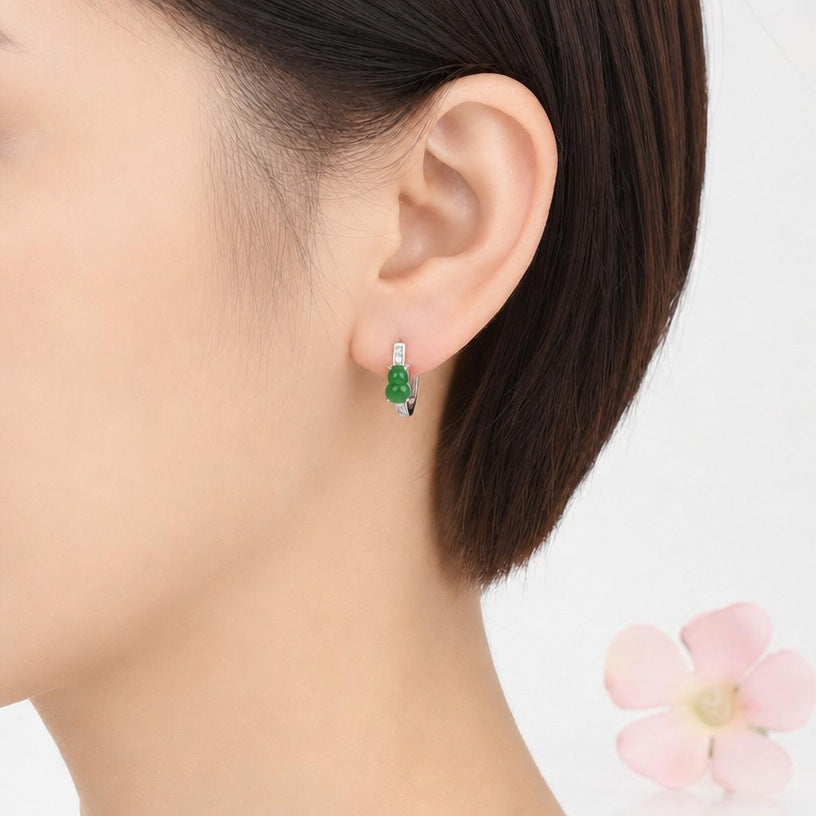Jadeite Gourd 925 Silver Hook Earrings