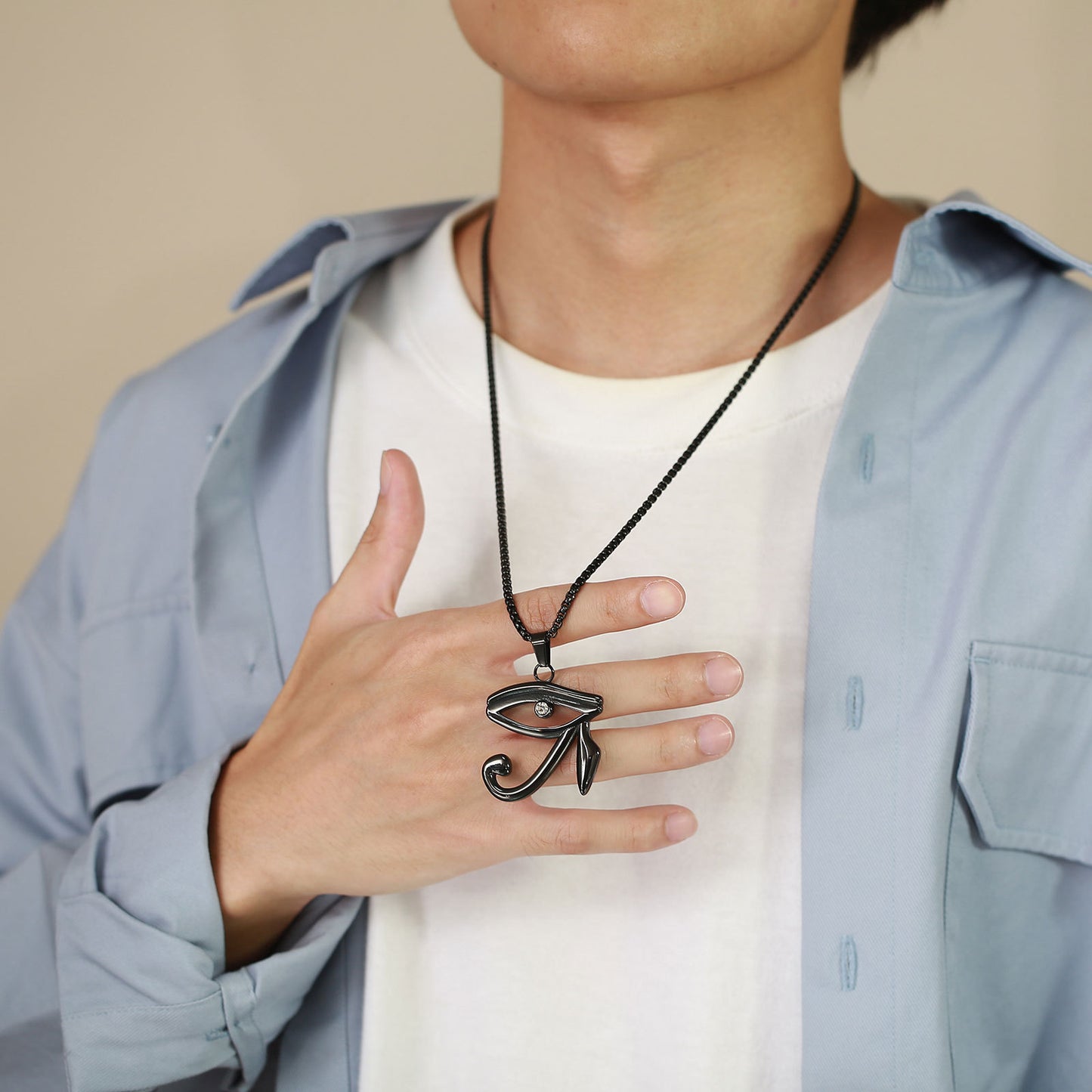 European and American Stainless Steel Zircon Eye of Horus Pendant Black Men's Necklace Jewelry for Men